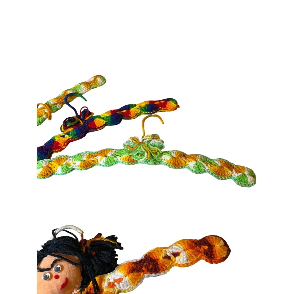 Vintage Lot of (4) Handmade Yarn Doll & Braided Folk Art Crochet Hanger Covers